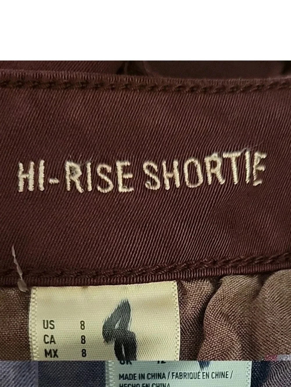 AMERICAN EAGLE Super Stretch Hi Rise Shortie Burgundy Maroon Raw Hem Shorts 8